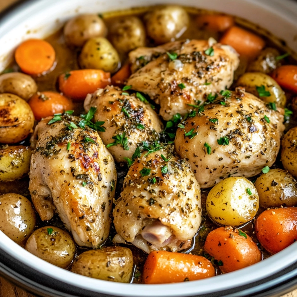 Easy Crockpot Garlic Herb Chicken and Veggies