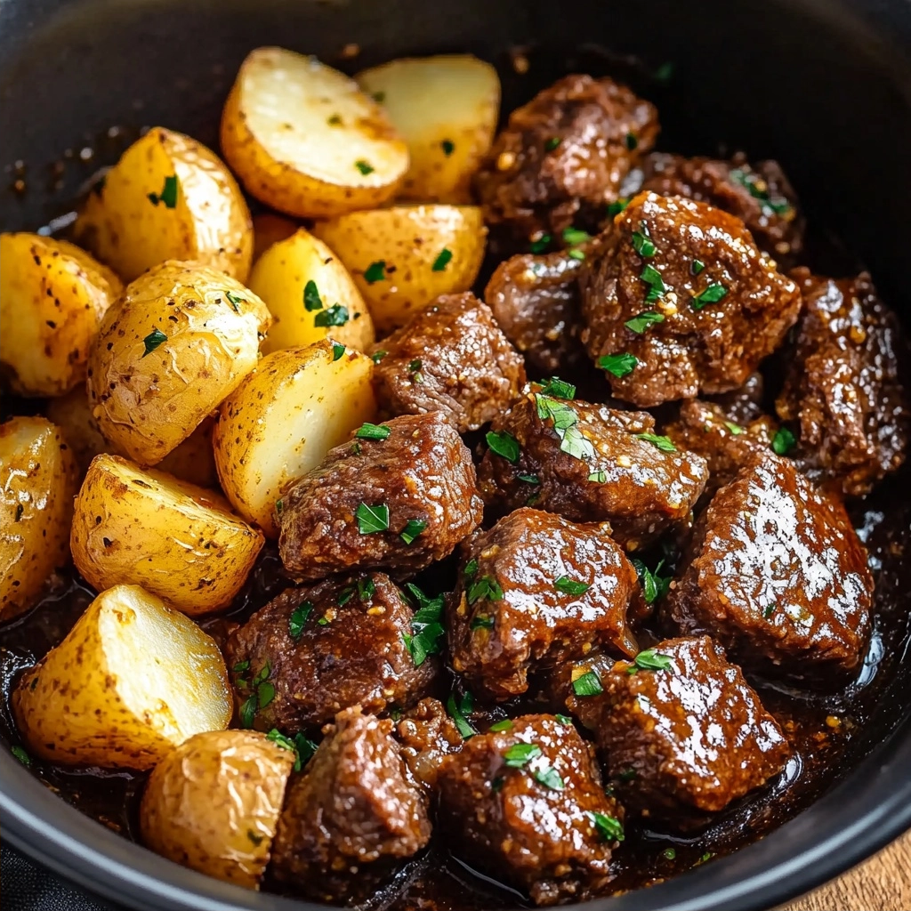 Slow Cooker Garlic Butter Beef Bites with Potatoes