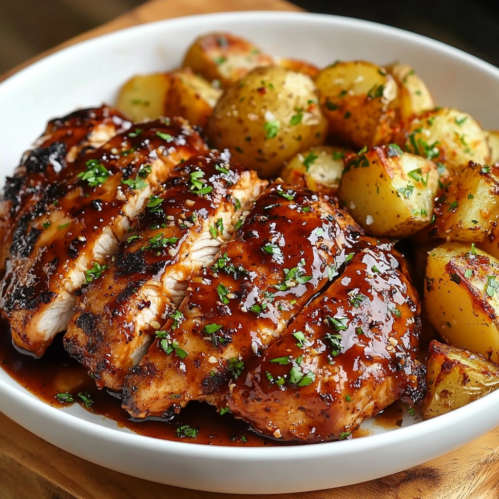 Honey BBQ Chicken and Garlic Parmesan Potatoes