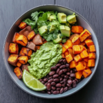 Sweet Potato and Black Bean Bowls with Avocado Lime Dressing