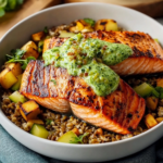 Pan-Seared Salmon Bowls with Green Goddess Sauce and Farro