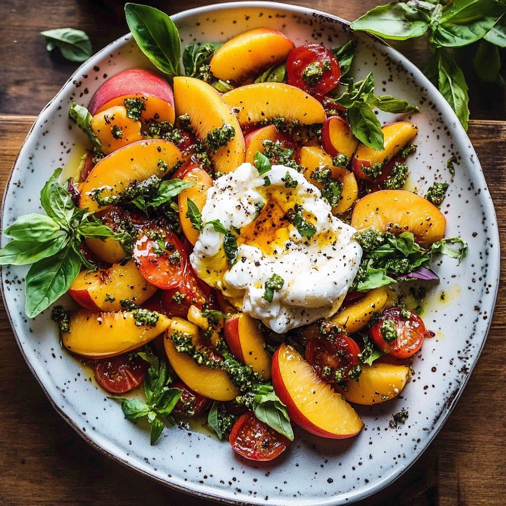 Peach and Burrata Salad with Honey Herb Vinaigrette