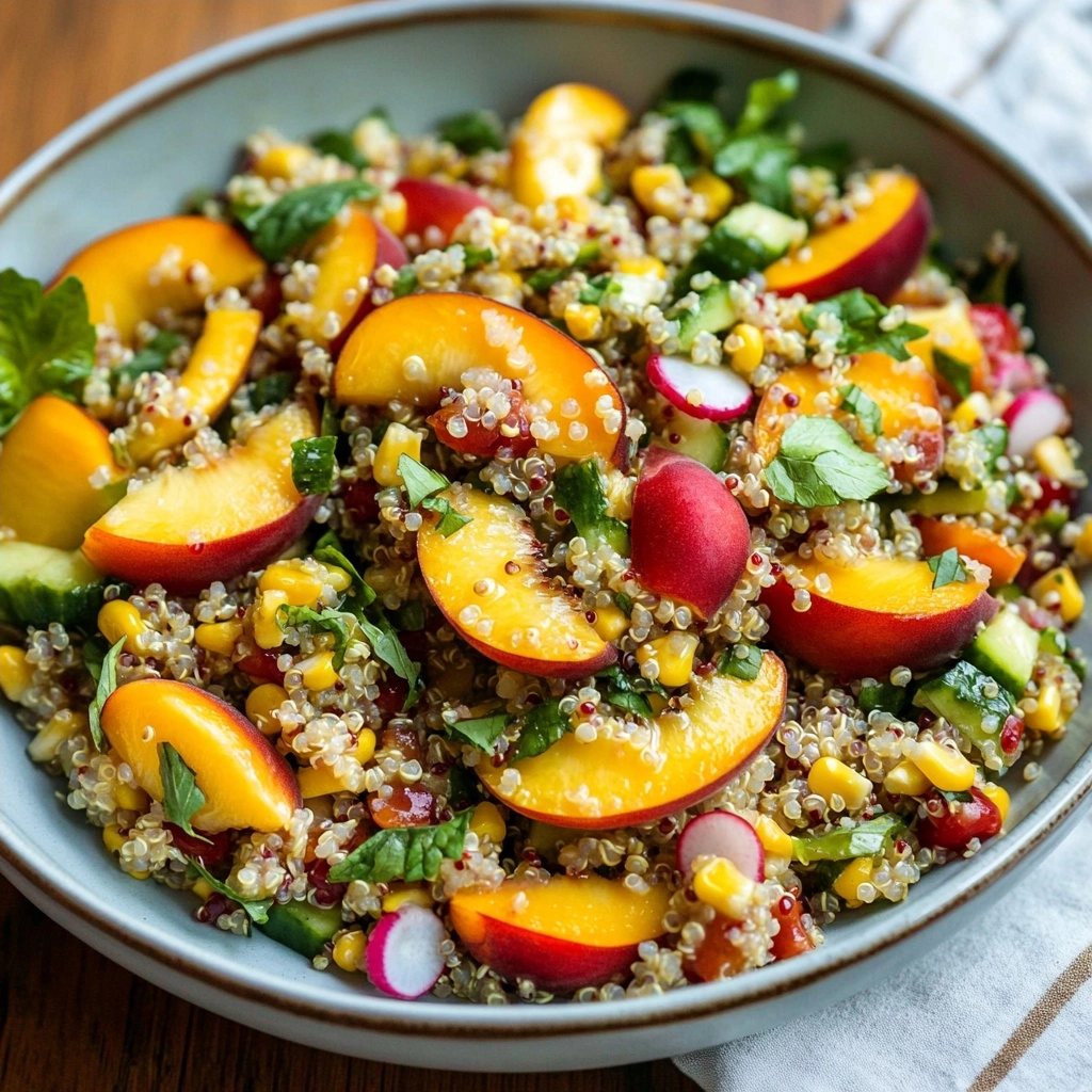 Zesty Peach and Corn Quinoa Salad with Champagne Vinaigrette
