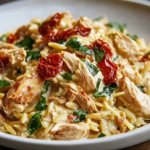 Creamy Slow Cooker Tuscan Chicken Orzo