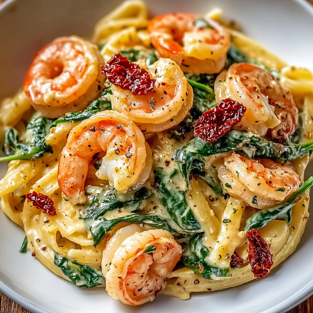 Creamy Sun-Dried Tomato Shrimp with Spinach Pasta