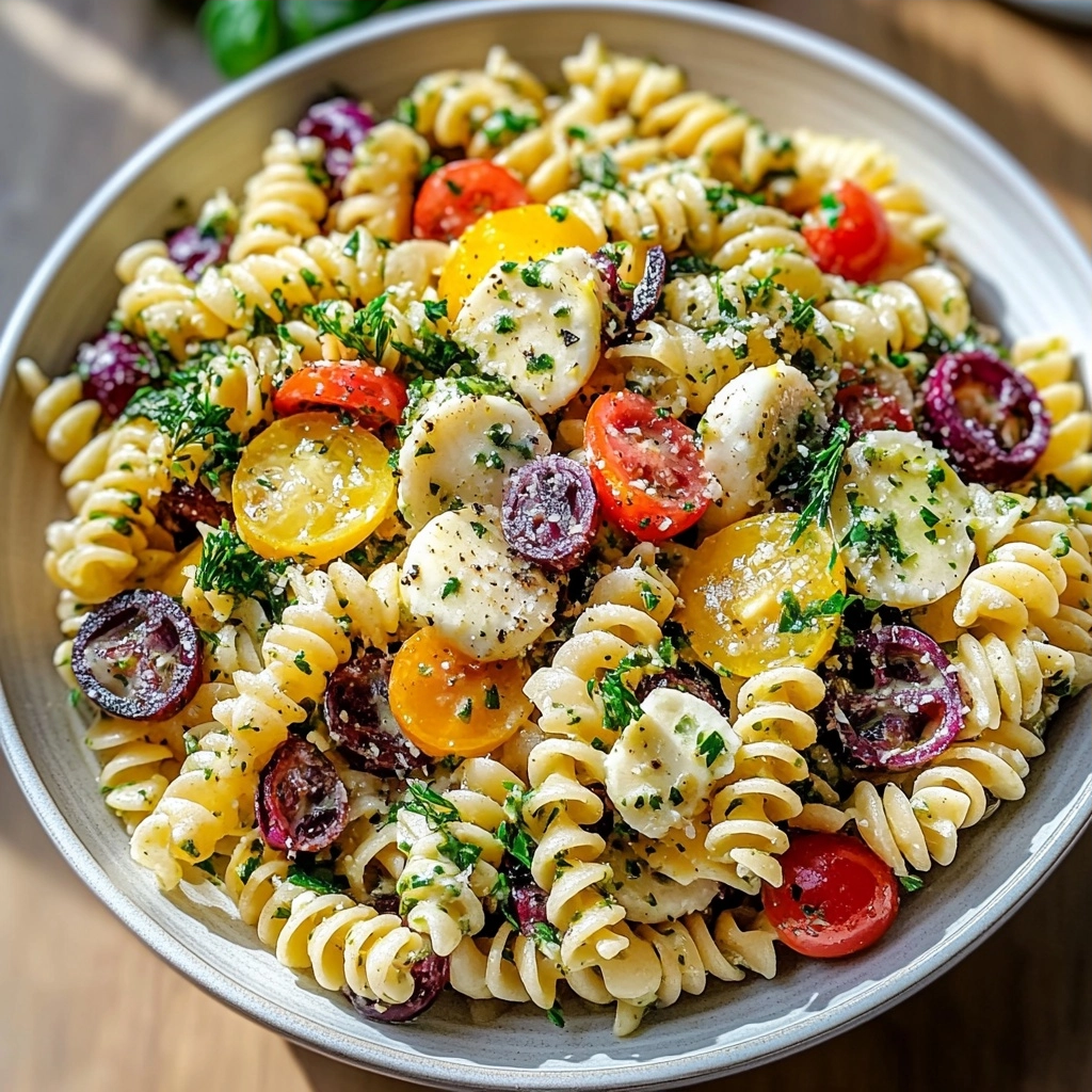 Mediterranean Pasta Salad with Zesty Lemon Herb Vinaigrette