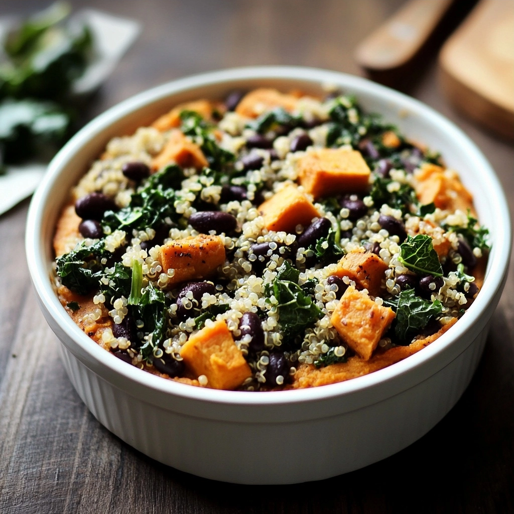 Sweet Potato Casserole with Black Beans, Kale and Quinoa