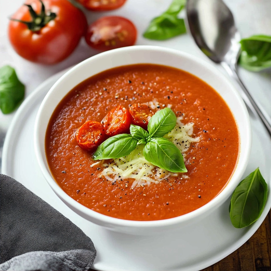 Fresh Tomato Soup with Roasted Tomatoes and Basil