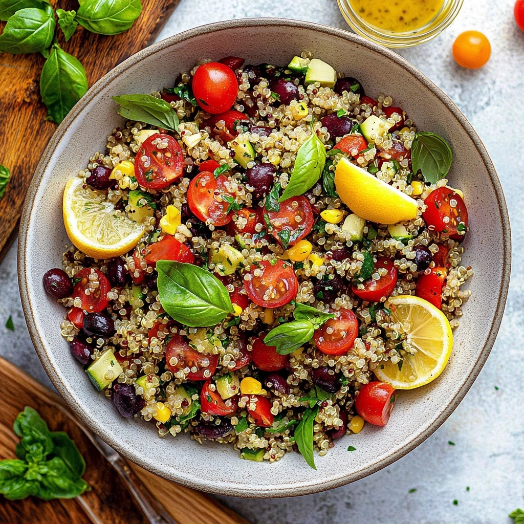 Mediterranean Quinoa Salad With Lemon Basil Dressing