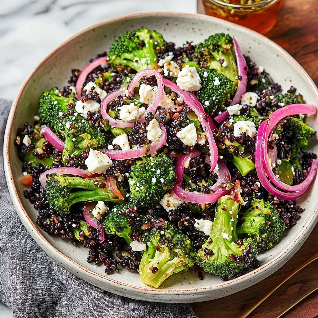 Roasted Broccoli Salad With Black Rice, Feta &amp; Pickled Onions