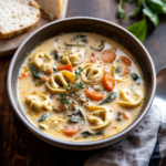 Healthier Slow Cooker Creamy Tortellini Vegetable Soup