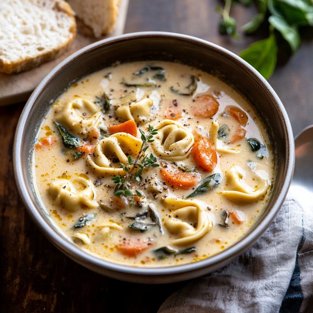 Healthier Slow Cooker Creamy Tortellini Vegetable Soup