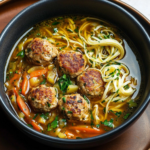 Keto Chicken Meatball Zoodle Soup