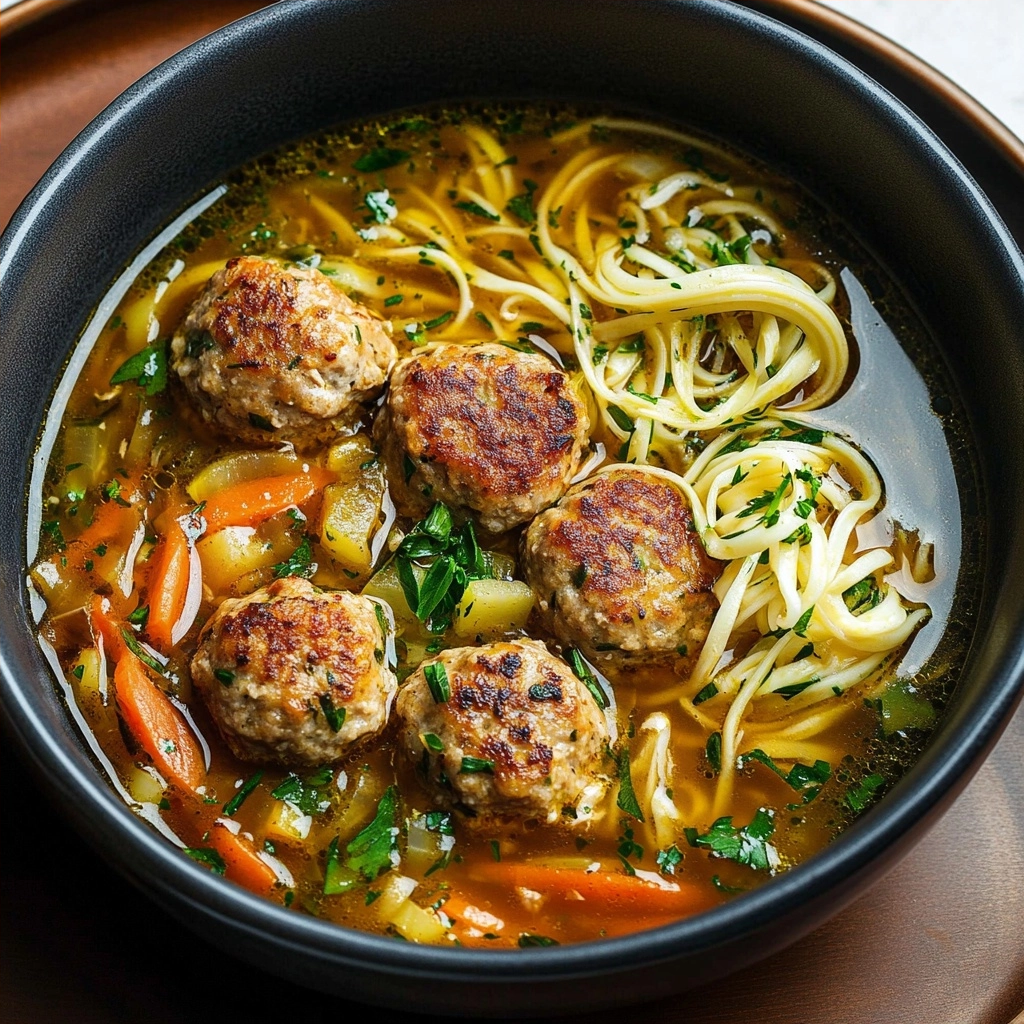 Keto Chicken Meatball Zoodle Soup