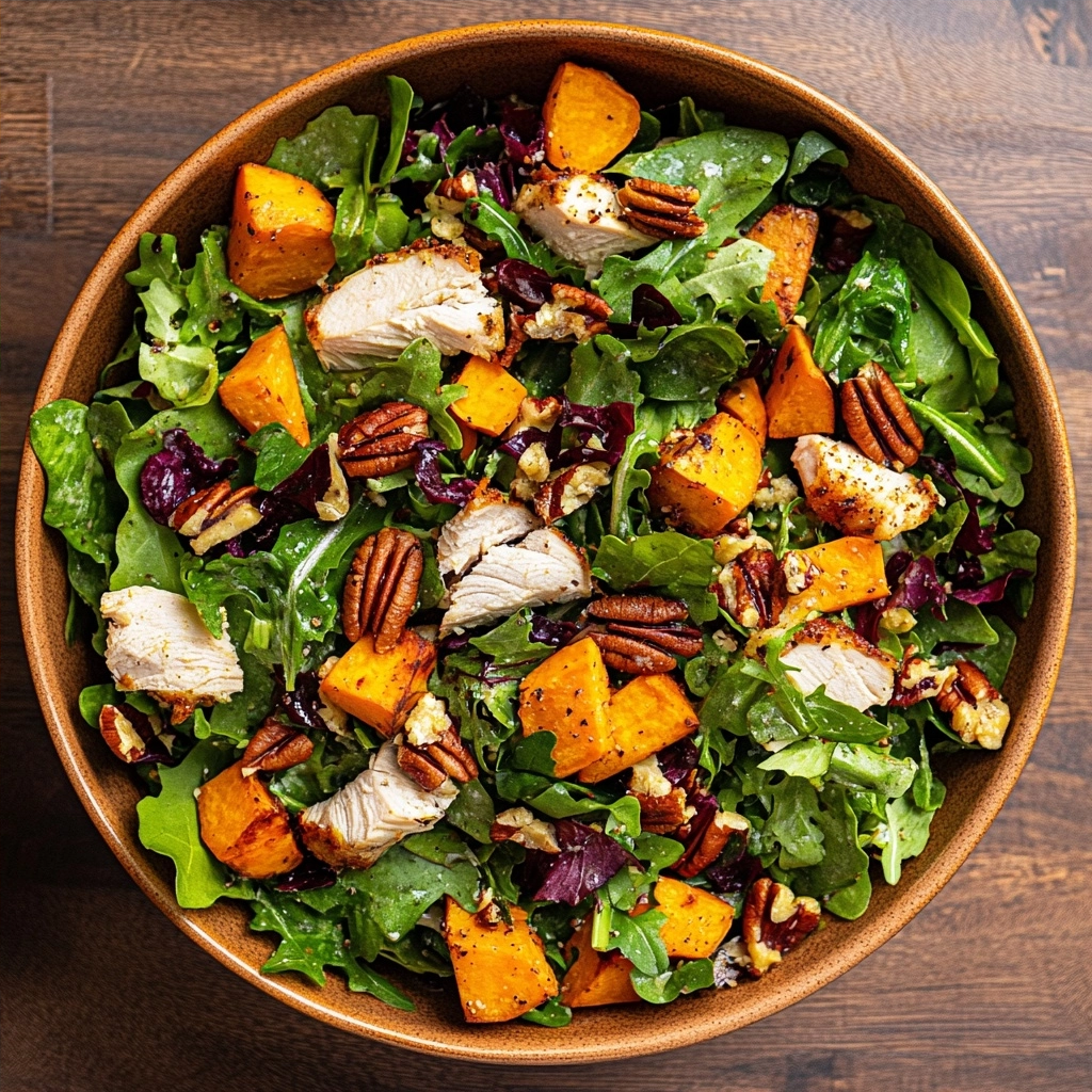 Fall Harvest Salad with Roast Chicken Sweet Potato and Pecans